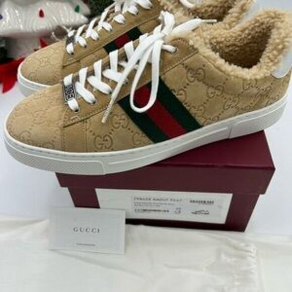 Women's Gucci ace GG suede sneakers with shearling lining size 39 made in Italy - Picture 4 of 11